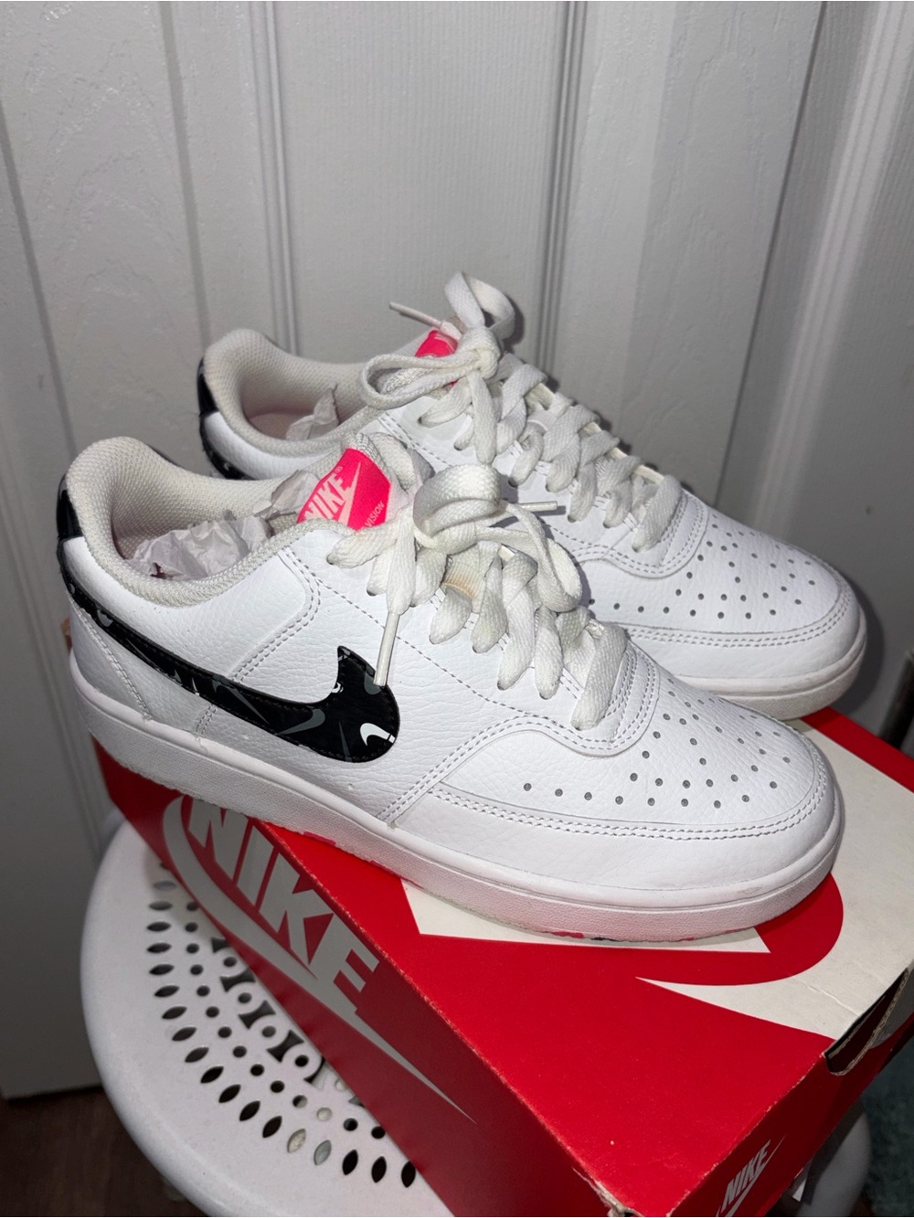 Nike Women’s Court Vision Low Sneakers - White & Hyper Pink
